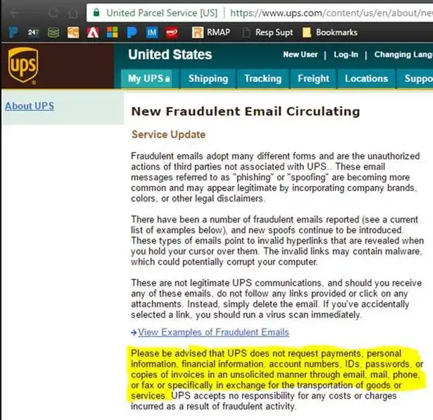 UPS fraud email